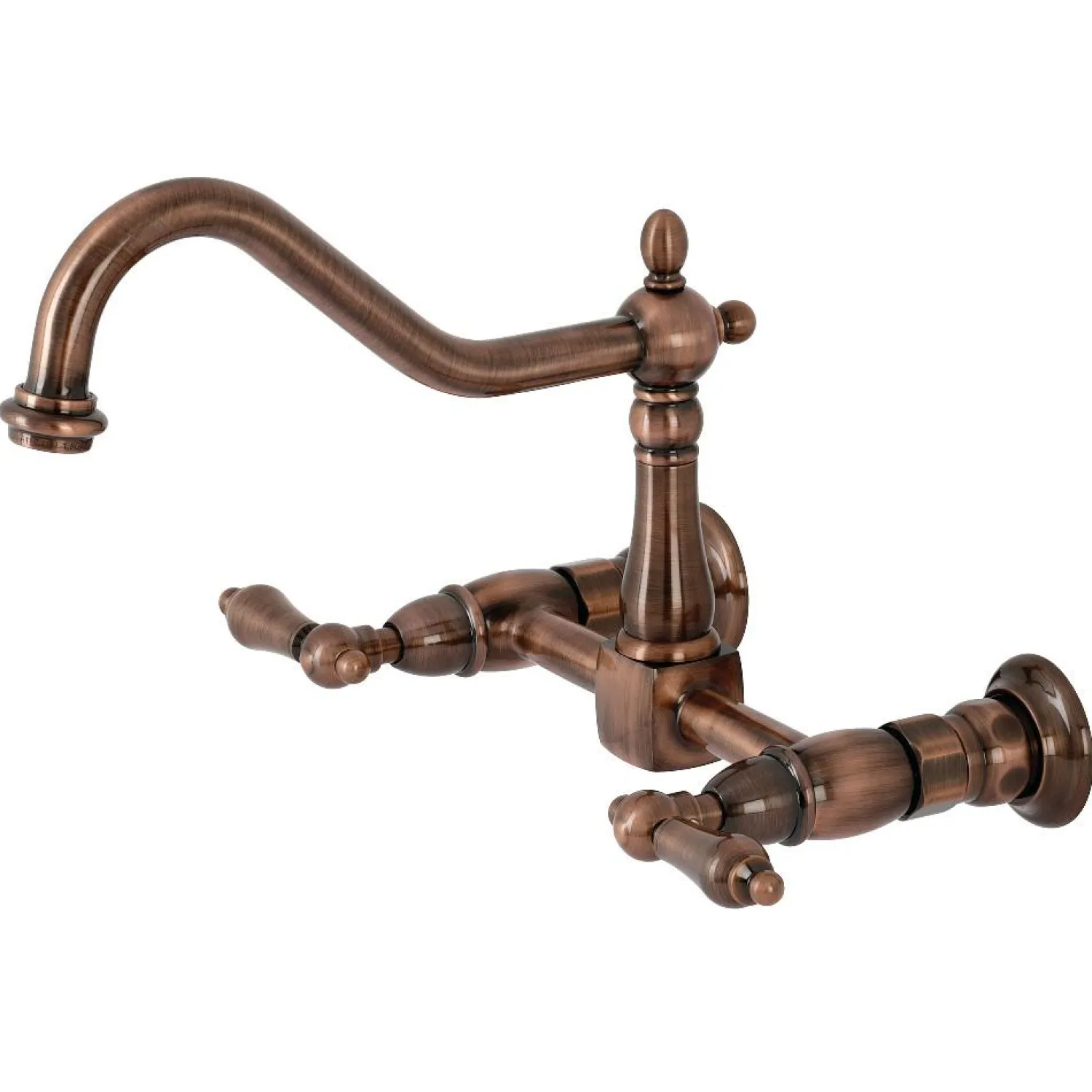 Outlet KS124ALAC Heritage Two-Handle Wall Mount Bridge Kitchen Faucet, Antique Copper Wall Mounted Kitchen Faucets
