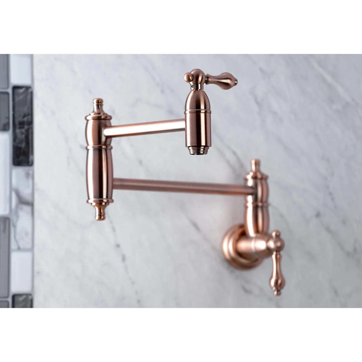 Sale KS310ALAC Restoration Wall Mount Pot Filler Kitchen Faucet, Antique Copper Wall Mounted Kitchen Faucets