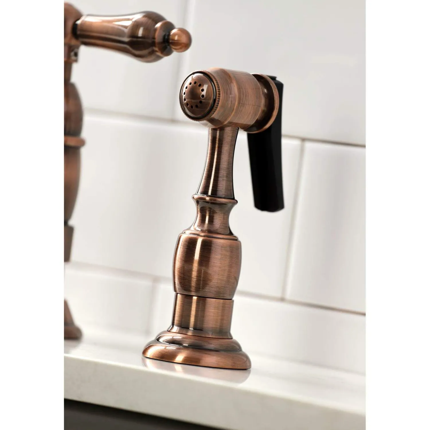 Online KS127ALBSAC Heritage Bridge Kitchen Faucet with Brass Sprayer, Antique Copper Bridge Faucets
