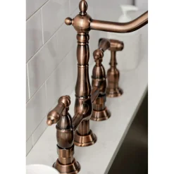Online KS127ALBSAC Heritage Bridge Kitchen Faucet with Brass Sprayer, Antique Copper Bridge Faucets