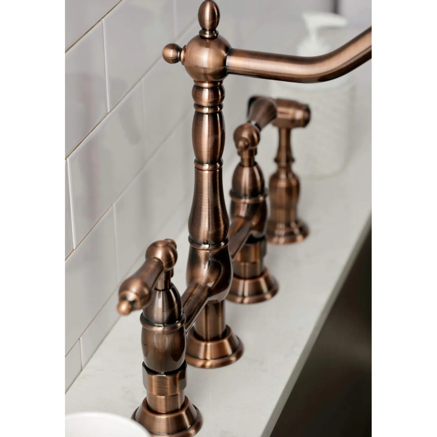 Online KS127ALBSAC Heritage Bridge Kitchen Faucet with Brass Sprayer, Antique Copper Bridge Faucets