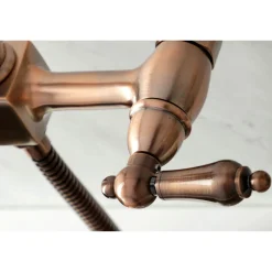 Sale KS124ALBSAC Heritage Two-Handle Wall Mount Bridge Kitchen Faucet with Brass Sprayer, Antique Copper Wall Mounted Kitchen Faucets