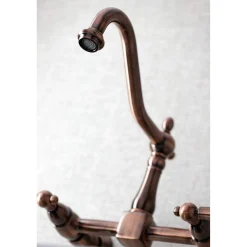 Outlet KS124AXAC Heritage Two-Handle Wall Mount Bridge Kitchen Faucet, Antique Copper Wall Mounted Kitchen Faucets