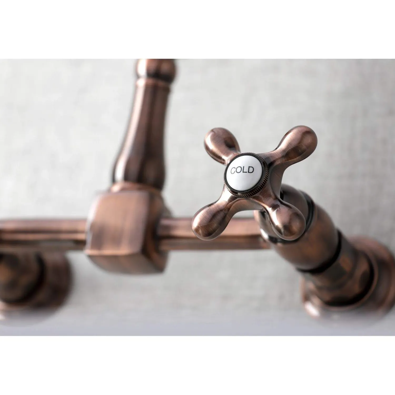 Outlet KS124AXAC Heritage Two-Handle Wall Mount Bridge Kitchen Faucet, Antique Copper Wall Mounted Kitchen Faucets