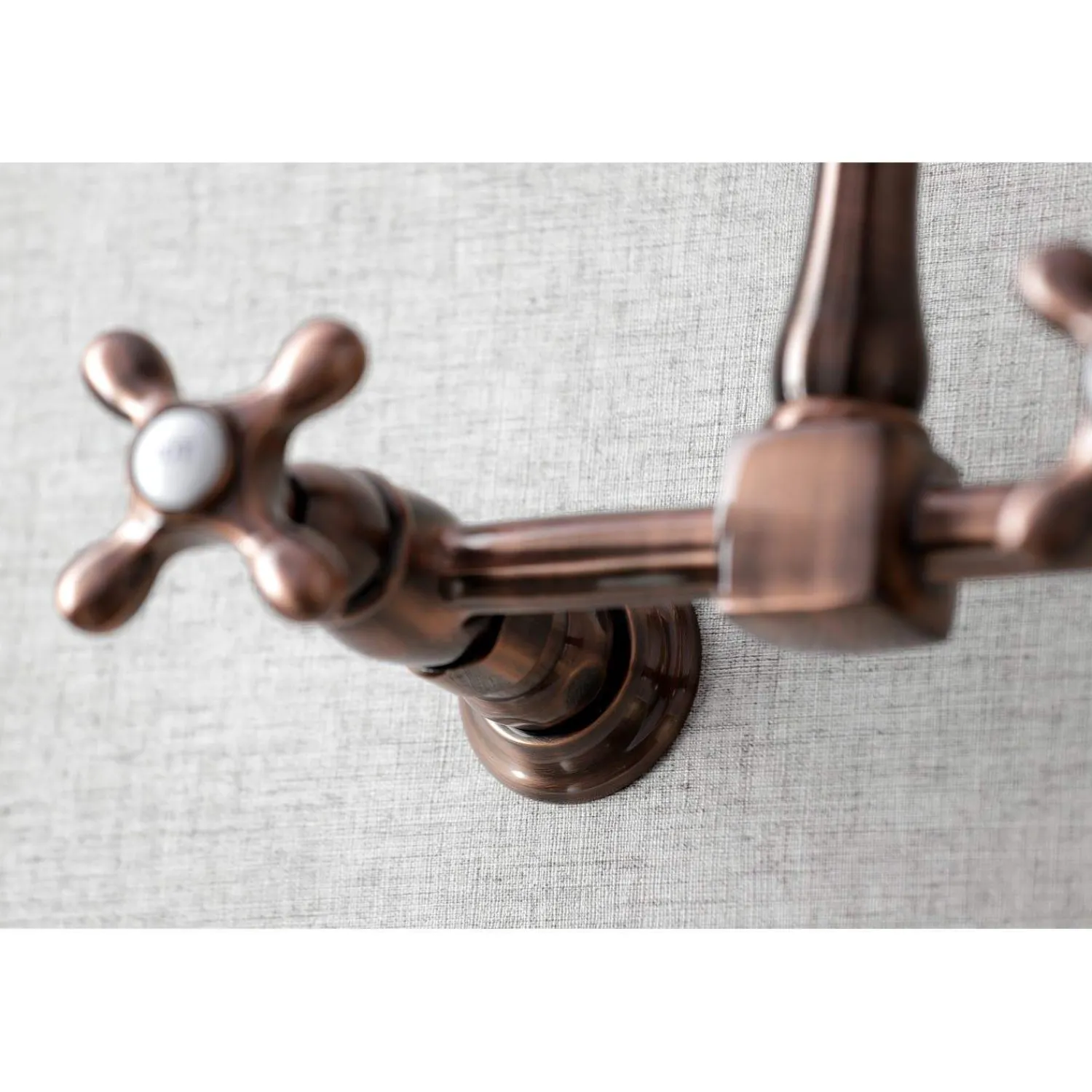 Outlet KS124AXAC Heritage Two-Handle Wall Mount Bridge Kitchen Faucet, Antique Copper Wall Mounted Kitchen Faucets