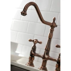 Discount KS127AXBSAC Heritage Bridge Kitchen Faucet with Brass Sprayer, Antique Copper Bridge Faucets