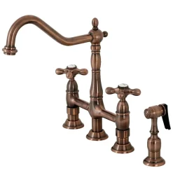 Discount KS127AXBSAC Heritage Bridge Kitchen Faucet with Brass Sprayer, Antique Copper Bridge Faucets
