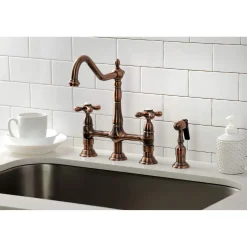Discount KS127AXBSAC Heritage Bridge Kitchen Faucet with Brass Sprayer, Antique Copper Bridge Faucets