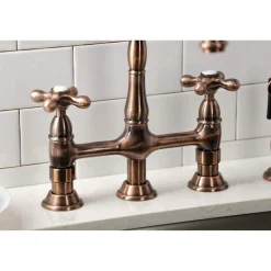 Discount KS127AXBSAC Heritage Bridge Kitchen Faucet with Brass Sprayer, Antique Copper Bridge Faucets