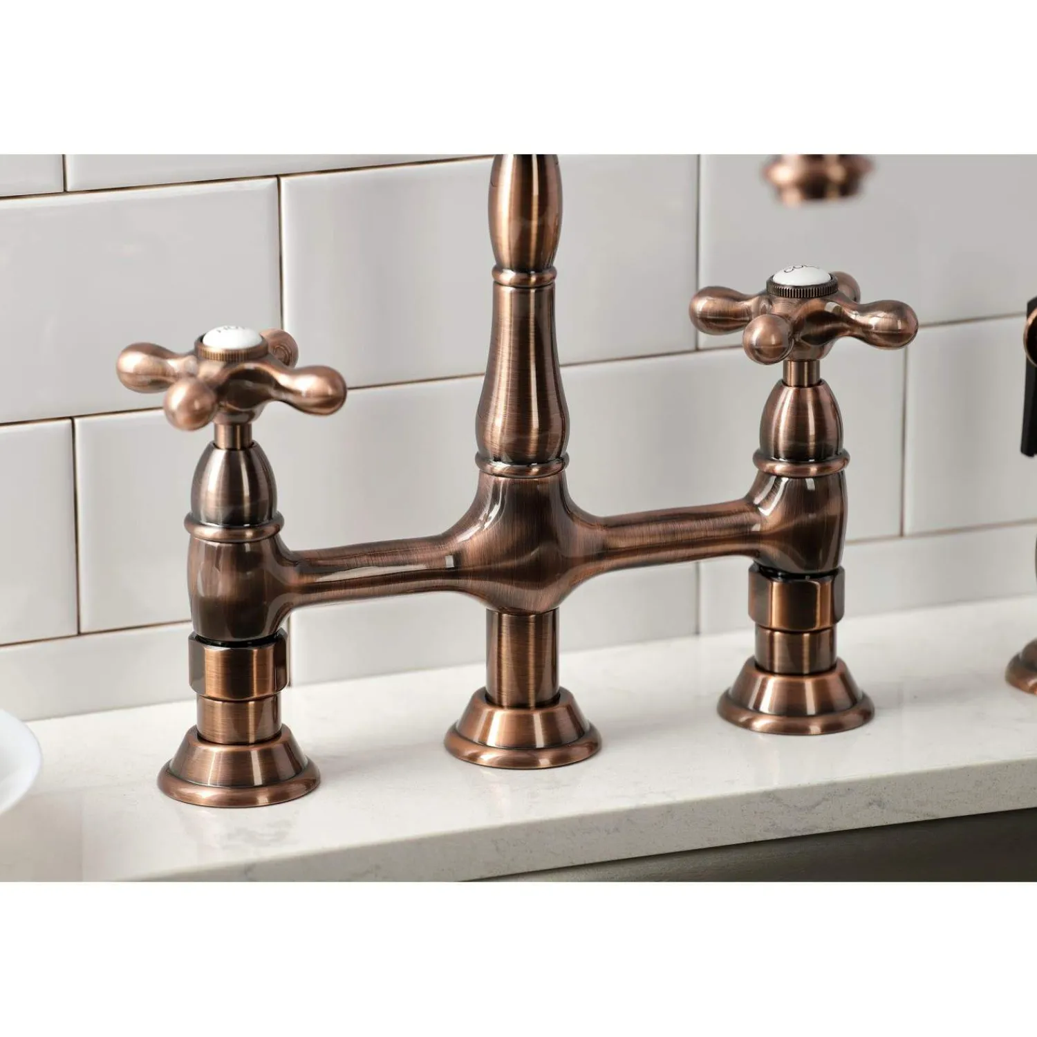 Discount KS127AXBSAC Heritage Bridge Kitchen Faucet with Brass Sprayer, Antique Copper Bridge Faucets