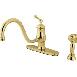 Best KS1572BLBS Heritage Single-Handle 8" Centerset Kitchen Faucet with Brass Sprayer in Polished Brass Faucets With Side Spray
