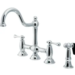 New KS3791BLBS Restoration Kitchen Bridge Faucet with Brass Sprayer in Polished Chrome Faucets With Side Spray|Bridge Faucets
