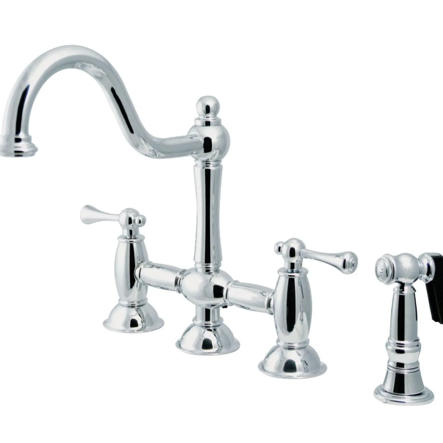 New KS3791BLBS Restoration Kitchen Bridge Faucet with Brass Sprayer in Polished Chrome Faucets With Side Spray|Bridge Faucets