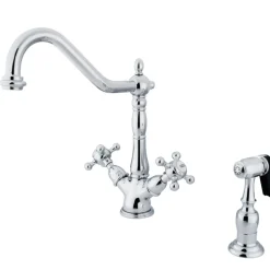 Discount KS1231BXBS Heritage 2-Handle Kitchen Faucet with Brass Sprayer and 8-Inch Plate in Polished Chrome Faucets With Side Spray