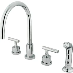 KS8721CML Manhattan Double Handle Widespread Kitchen Faucet with Non-Metallic Sprayer Widespread Kitchen Faucets