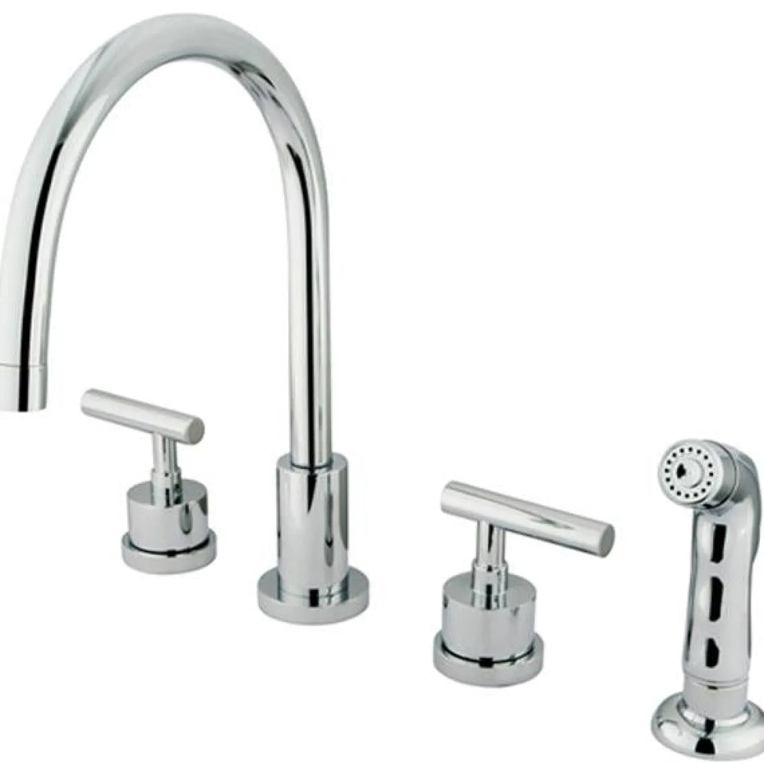 KS8721CML Manhattan Double Handle Widespread Kitchen Faucet with Non-Metallic Sprayer Widespread Kitchen Faucets