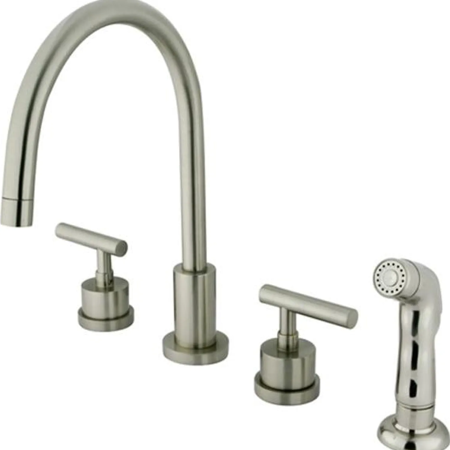 Outlet KS8728CML Manhattan Double Handle Widespread Kitchen Faucet with Non-Metallic Sprayer Widespread Kitchen Faucets