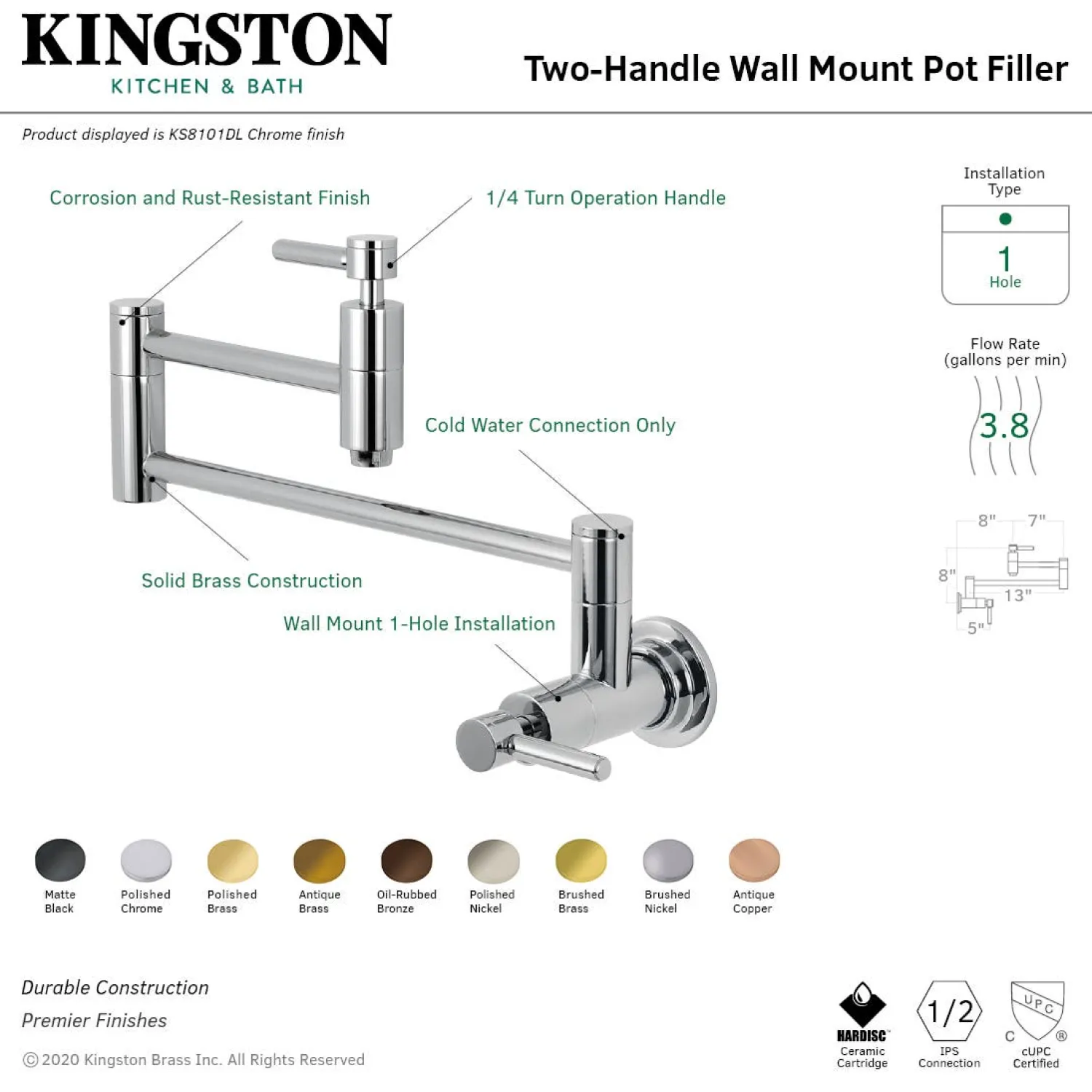 Discount KS810DLAC Concord Wall Mount Pot Filler Kitchen Faucet, Antique Copper Wall Mounted Kitchen Faucets
