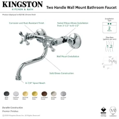 KS216MB Kingston Two Handle Wall Mount Bathroom Faucet, Matte Black Wall Mount