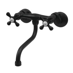 KS216MB Kingston Two Handle Wall Mount Bathroom Faucet, Matte Black Wall Mount