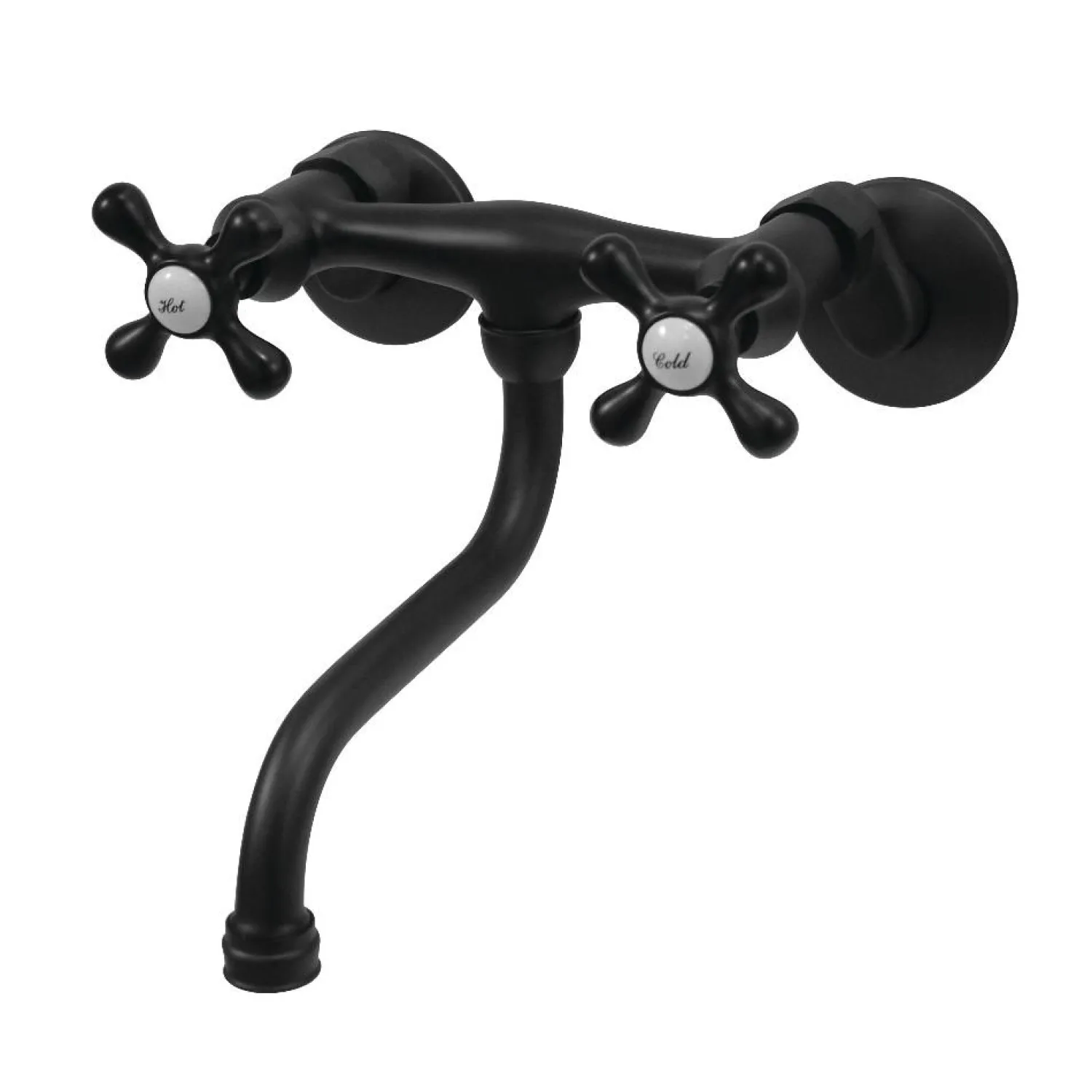 KS216MB Kingston Two Handle Wall Mount Bathroom Faucet, Matte Black Wall Mount