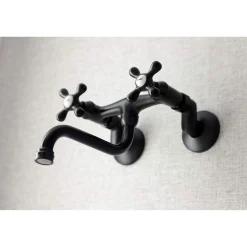 KS216MB Kingston Two Handle Wall Mount Bathroom Faucet, Matte Black Wall Mount