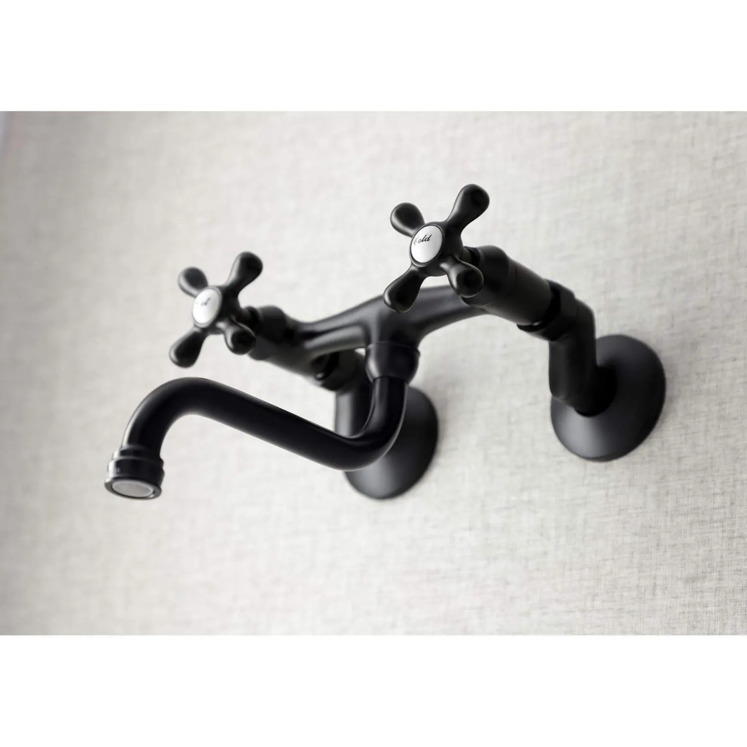 KS216MB Kingston Two Handle Wall Mount Bathroom Faucet, Matte Black Wall Mount