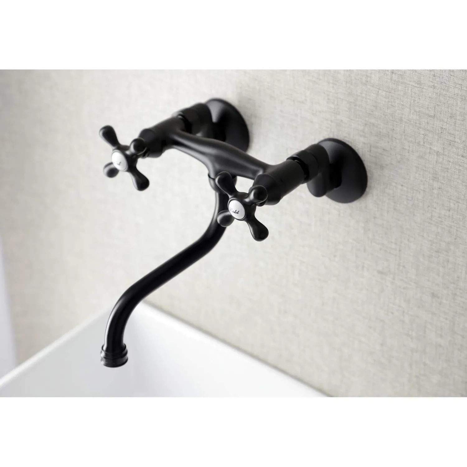 KS216MB Kingston Two Handle Wall Mount Bathroom Faucet, Matte Black Wall Mount