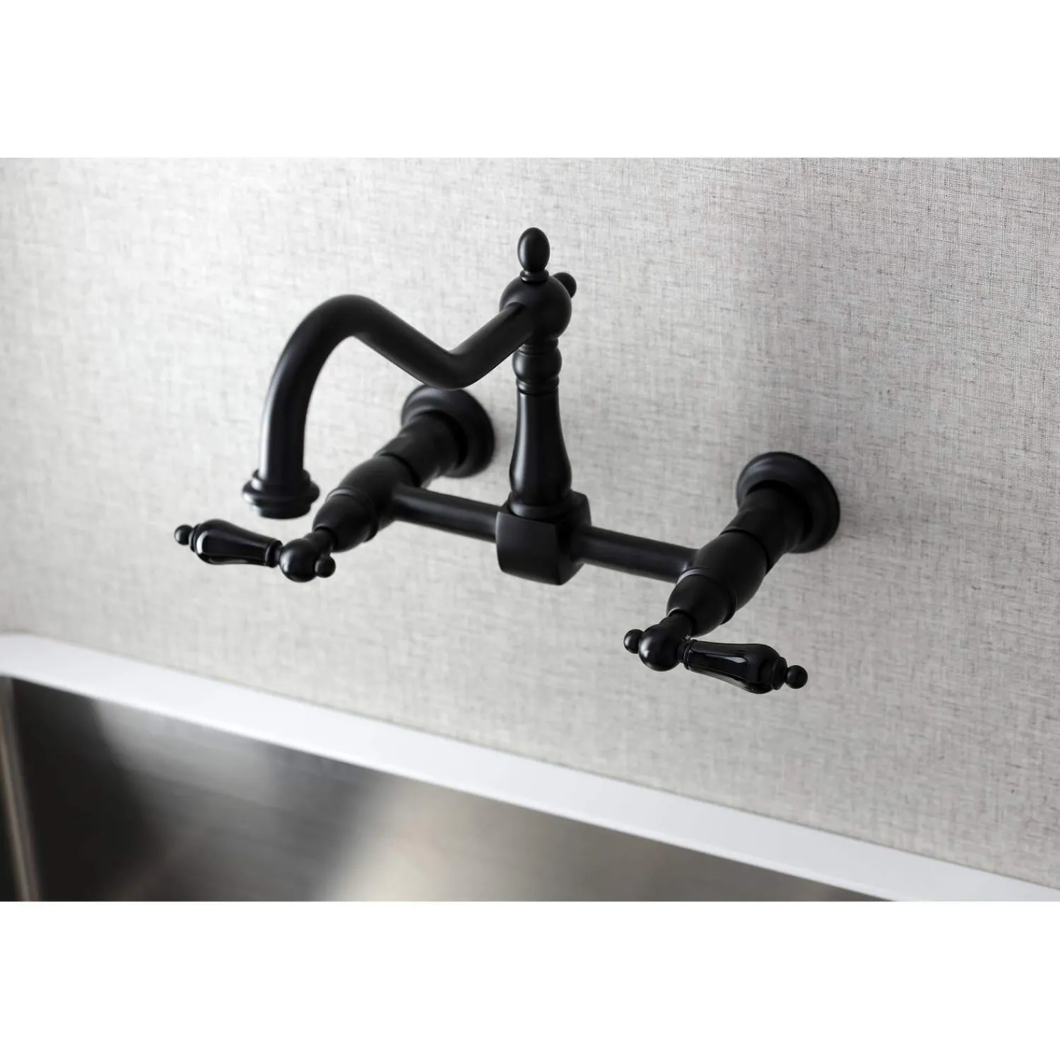Discount KS1240PKL Duchess Two-Handle Wall Mount Bridge Kitchen Faucet, Matte Black Wall Mounted Kitchen Faucets