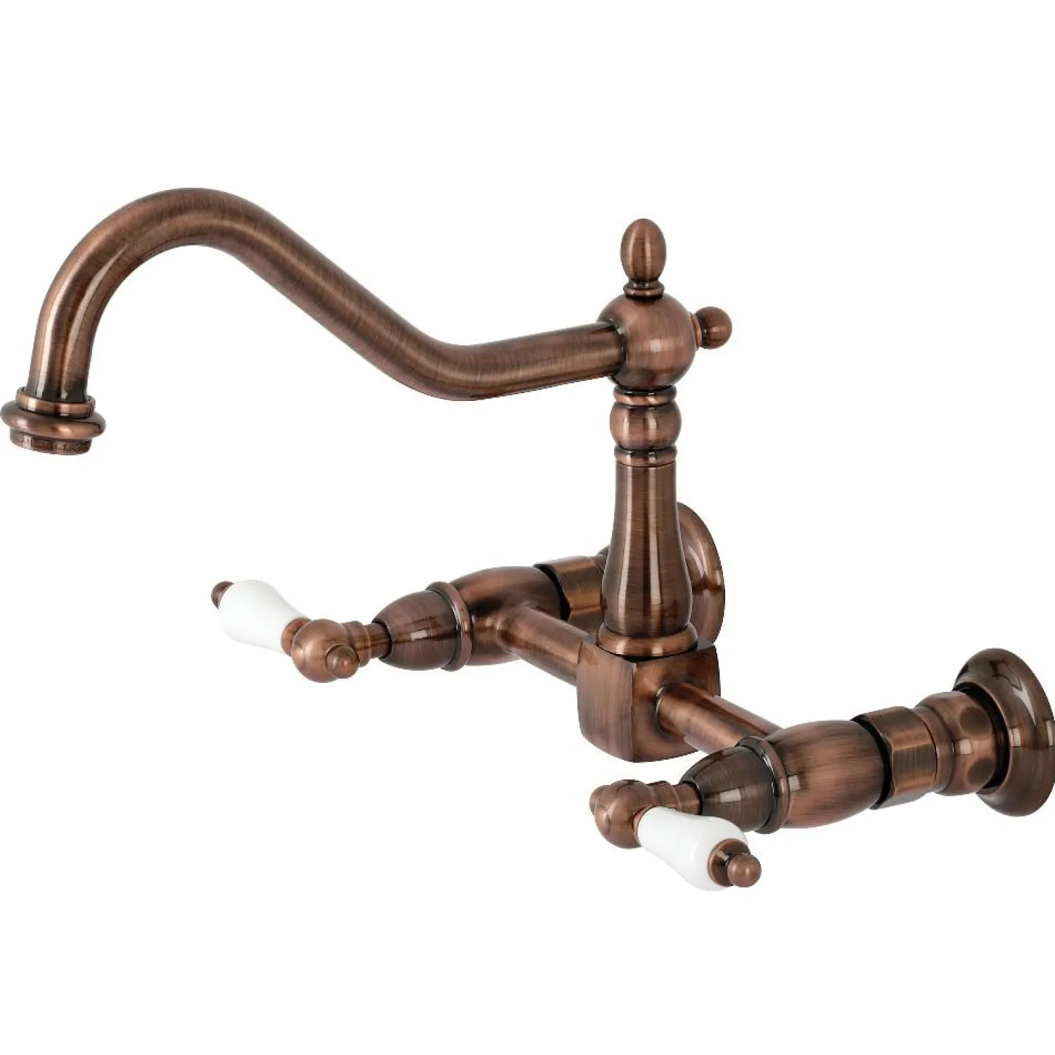 Best KS124PLAC Heritage Two-Handle Wall Mount Bridge Kitchen Faucet, Antique Copper Wall Mounted Kitchen Faucets