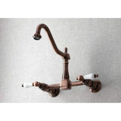 Best KS124PLAC Heritage Two-Handle Wall Mount Bridge Kitchen Faucet, Antique Copper Wall Mounted Kitchen Faucets