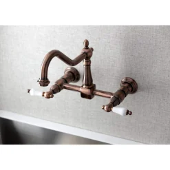 Best KS124PLAC Heritage Two-Handle Wall Mount Bridge Kitchen Faucet, Antique Copper Wall Mounted Kitchen Faucets