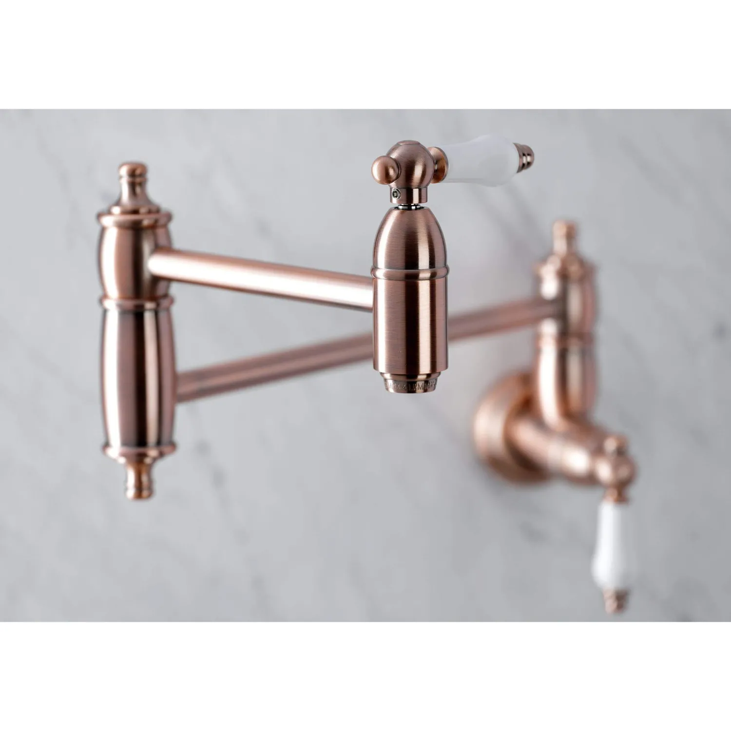 Discount KS310PLAC Restoration Wall Mount Pot Filler Kitchen Faucet, Antique Copper Wall Mounted Kitchen Faucets