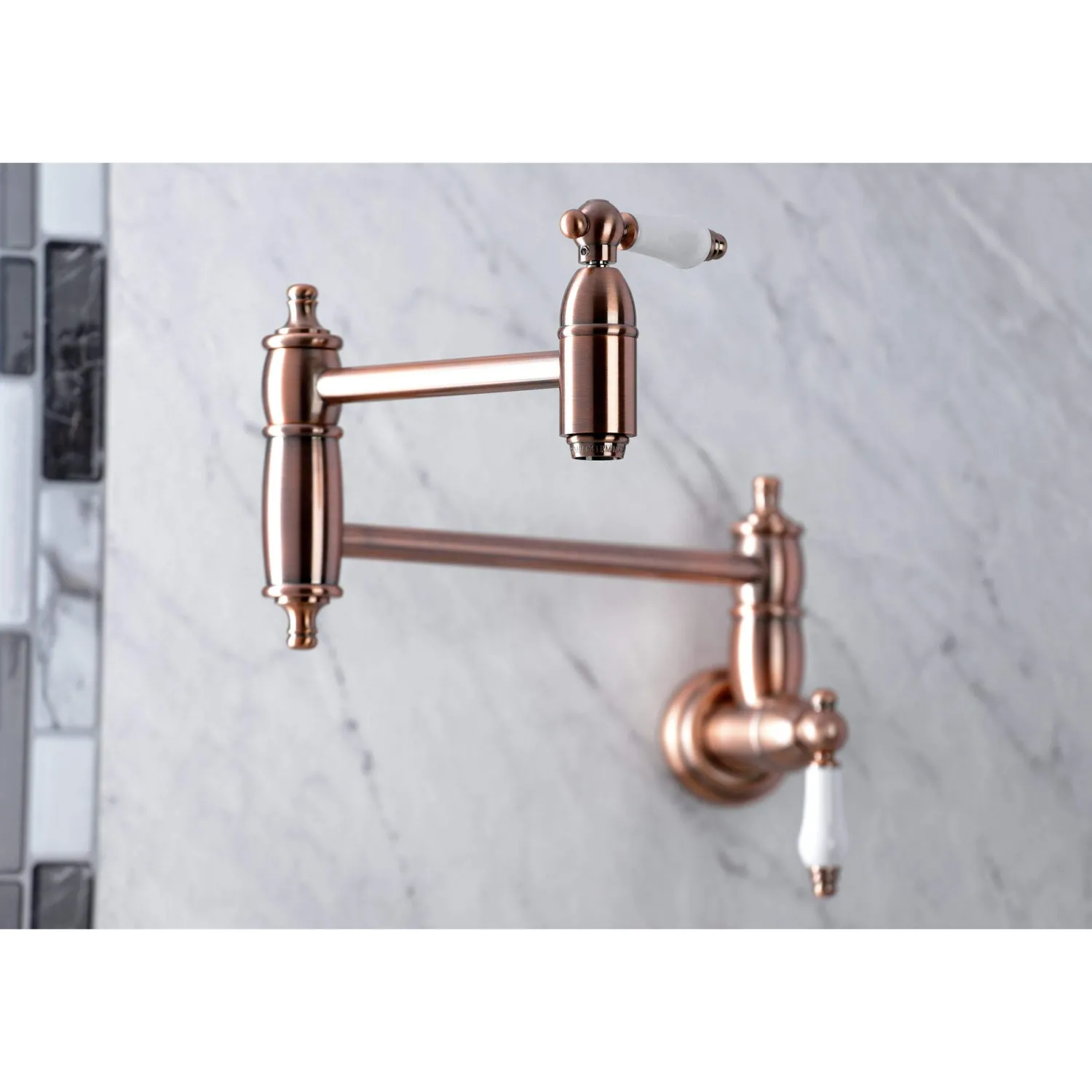 Discount KS310PLAC Restoration Wall Mount Pot Filler Kitchen Faucet, Antique Copper Wall Mounted Kitchen Faucets