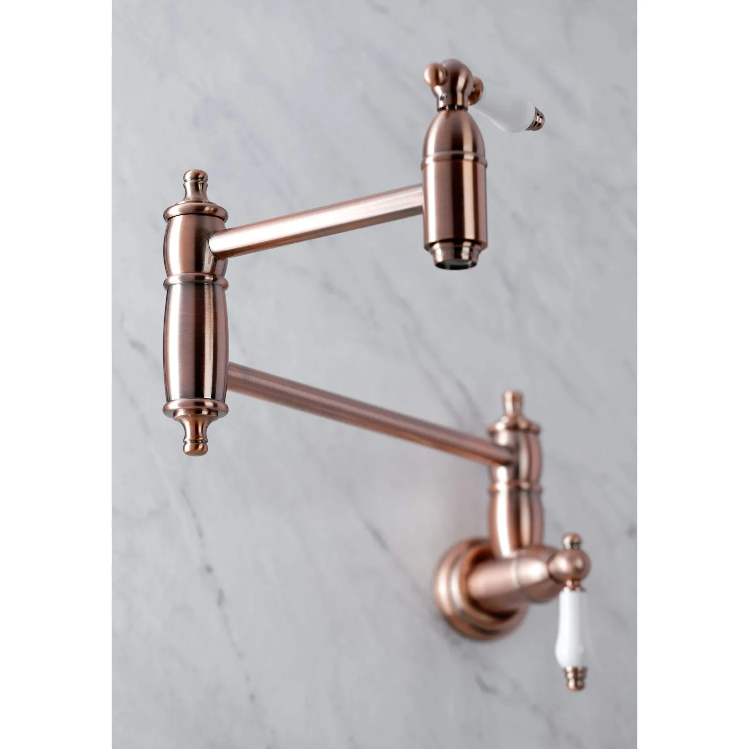 Discount KS310PLAC Restoration Wall Mount Pot Filler Kitchen Faucet, Antique Copper Wall Mounted Kitchen Faucets