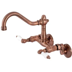 KS322PLAC Vintage 6" Adjustable Center Wall Mount Kitchen Faucet, Antique Copper Wall Mounted Kitchen Faucets
