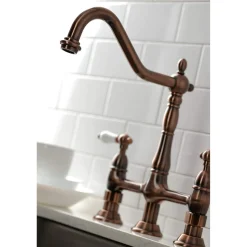 Discount KS127PLBSAC Heritage Bridge Kitchen Faucet with Brass Sprayer, Antique Copper Bridge Faucets