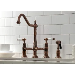 Discount KS127PLBSAC Heritage Bridge Kitchen Faucet with Brass Sprayer, Antique Copper Bridge Faucets