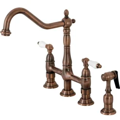 Discount KS127PLBSAC Heritage Bridge Kitchen Faucet with Brass Sprayer, Antique Copper Bridge Faucets