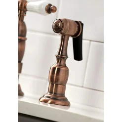 Discount KS127PLBSAC Heritage Bridge Kitchen Faucet with Brass Sprayer, Antique Copper Bridge Faucets
