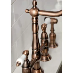 Discount KS127PLBSAC Heritage Bridge Kitchen Faucet with Brass Sprayer, Antique Copper Bridge Faucets