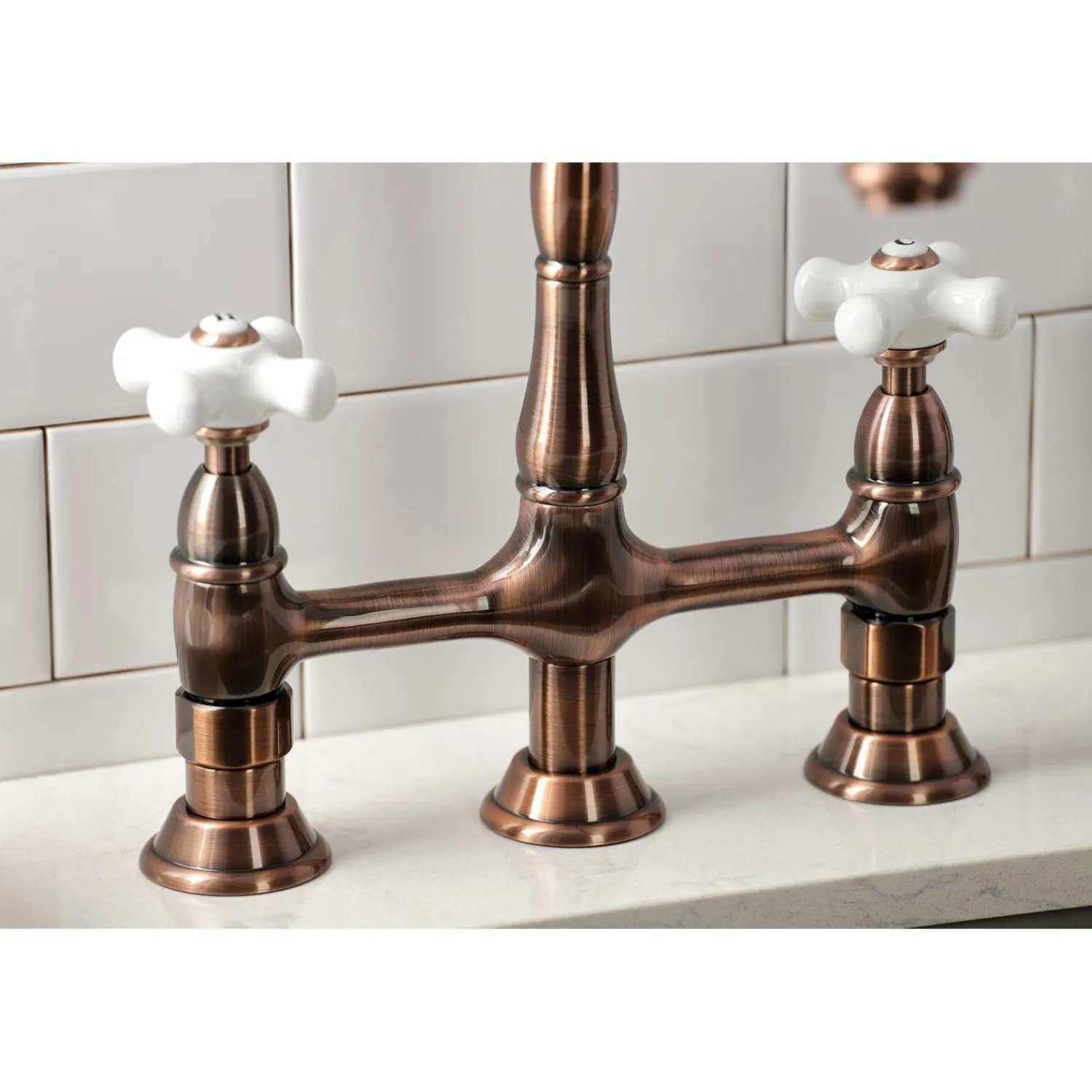 Outlet KS127PXBSAC Heritage Bridge Kitchen Faucet with Brass Sprayer, Antique Copper Bridge Faucets