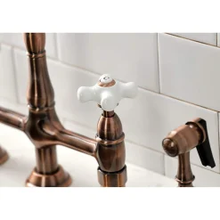 Outlet KS127PXBSAC Heritage Bridge Kitchen Faucet with Brass Sprayer, Antique Copper Bridge Faucets
