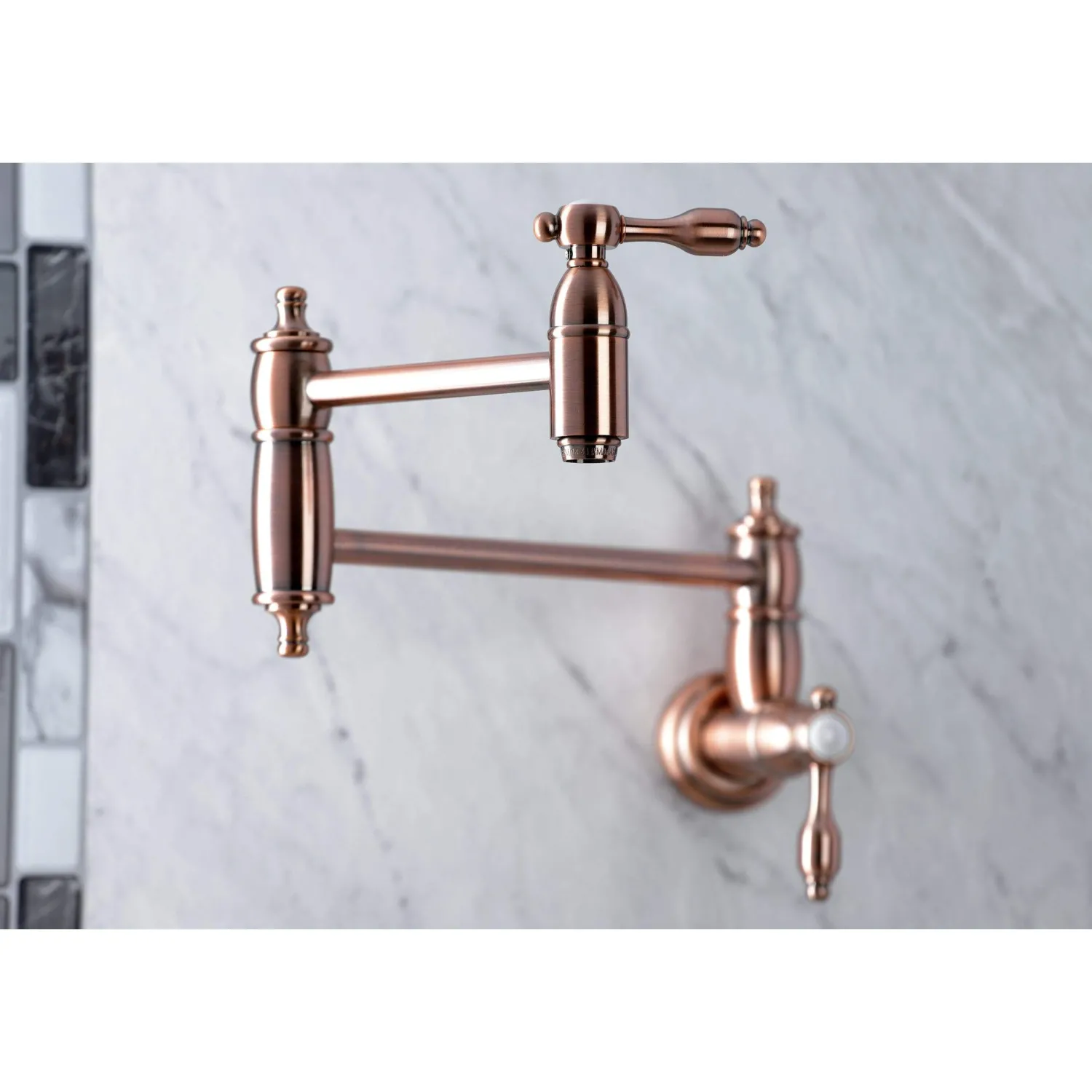 Hot KS310TALAC Tudor Wall Mount Pot Filler Kitchen Faucet, Antique Copper Wall Mounted Kitchen Faucets