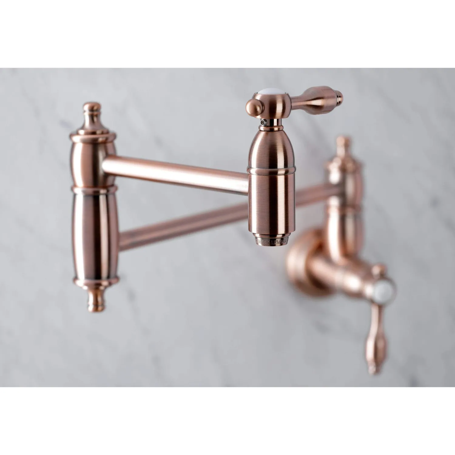 Hot KS310TALAC Tudor Wall Mount Pot Filler Kitchen Faucet, Antique Copper Wall Mounted Kitchen Faucets