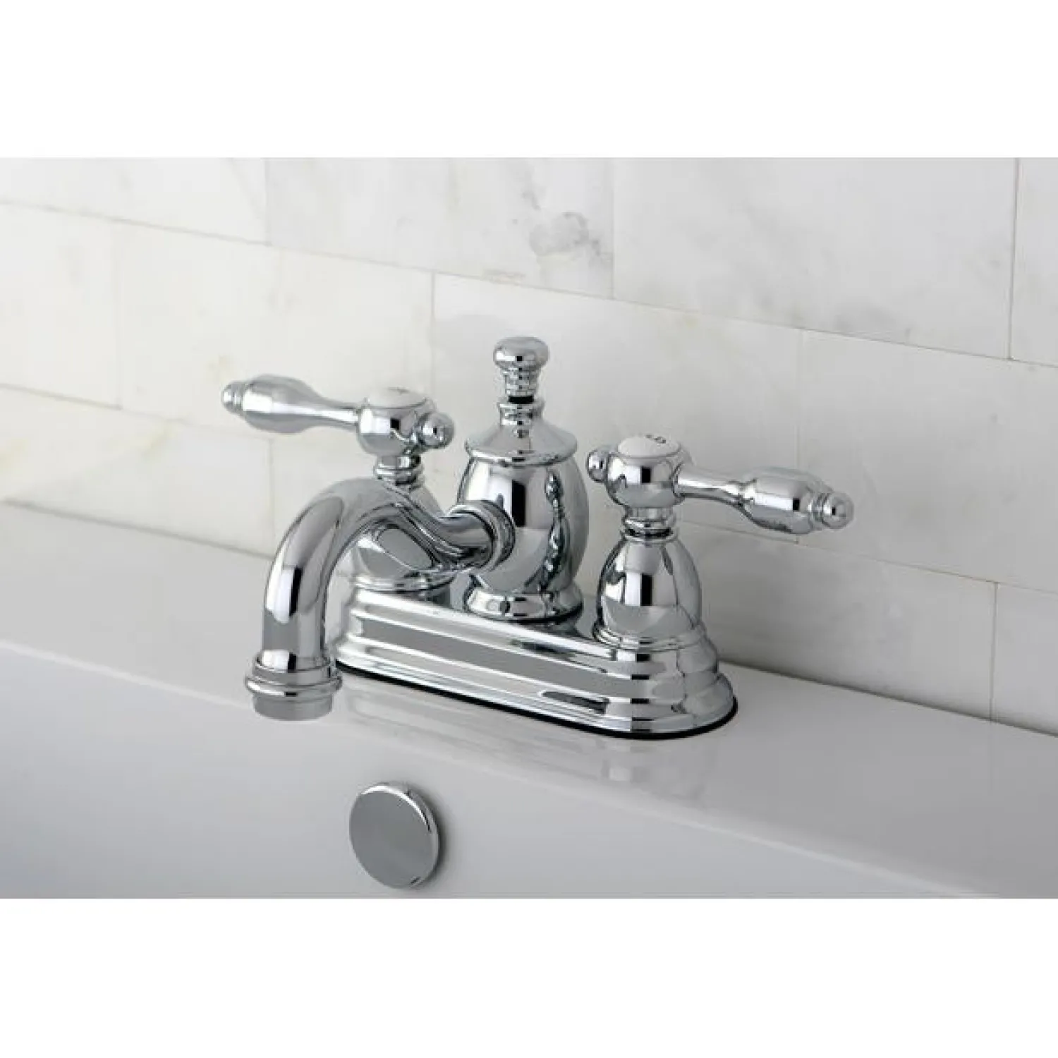 Clearance KS7101TAL 4" Centerset Lavatory Faucet with Brass Pop-up in Chrome 4" Center Set