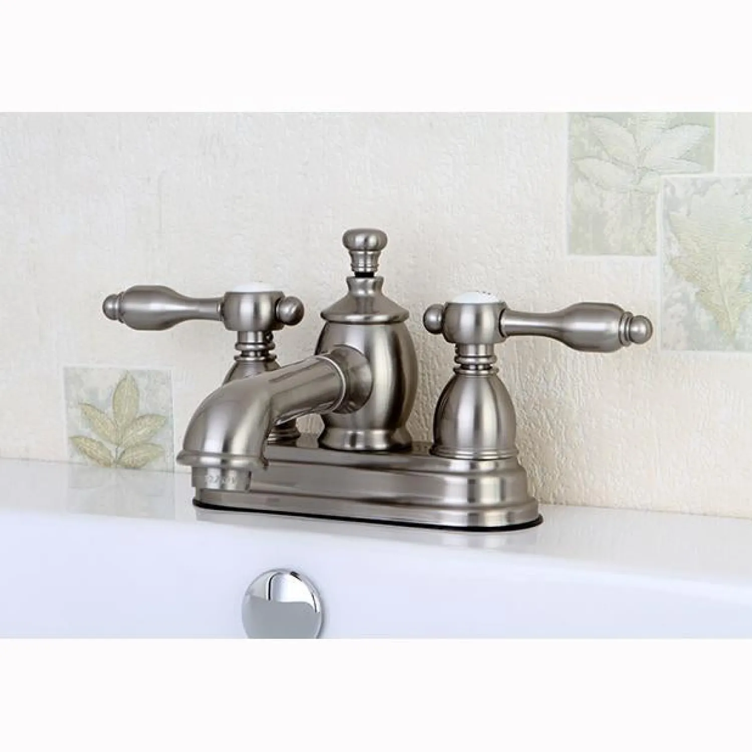 Hot KS7008TAL 4" Centerset Lavatory Faucet with Brass Pop-up in Satin Nickel 4" Center Set
