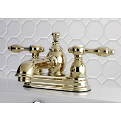 Hot KS7002TAL 4" Centerset Lavatory Faucet with Brass Pop-up in Polished Brass 4" Center Set