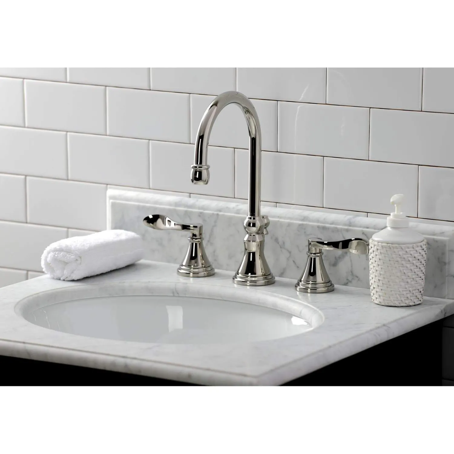 Outlet KS298XDFL-P NuFrench Widespread Bathroom Faucet with Brass Pop-Up 8" Widespread