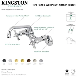 Outlet KS113X-P Essex Two Handle Wall Mount Kitchen Faucet Wall Mounted Kitchen Faucets